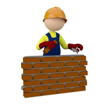 3D Illustration Bricklayer Lay Brick Stock Illustration