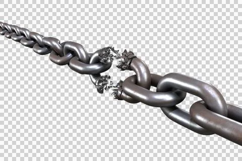 3d illustration of broken silver chain Stock Photos