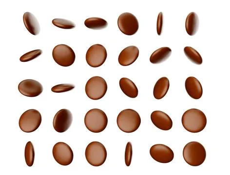 3d illustration of Brown buttons or candies Dark chocolate in front of white bac Stock Illustration