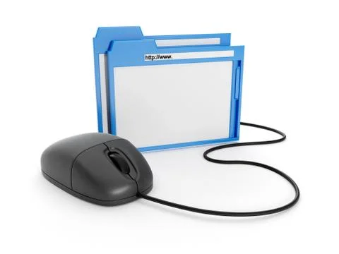 3d illustration: browser window and the computer mouse on white background 스톡 일러스트