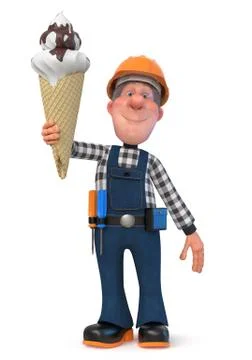 3d illustration Builder worker with ice cream Stock Illustration