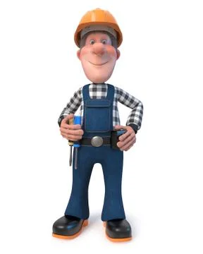 3d illustration Builder worker in overalls Stock Illustration