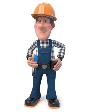 3d illustration Builder worker in overalls Stock Illustration
