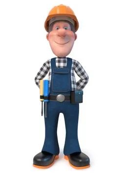 3d illustration Builder worker in overalls Stock Illustration