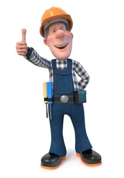 3d illustration Builder worker in overalls Stock Illustration