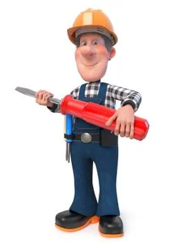 3d illustration Builder worker in overalls Stock Illustration
