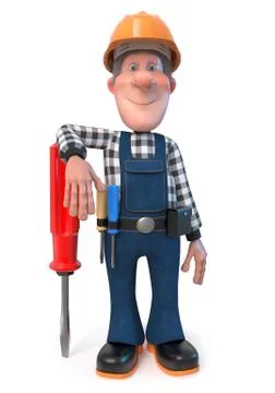 3d illustration Builder worker in overalls Stock Illustration