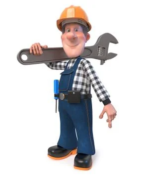 3d illustration Builder worker in overalls Stock Illustration