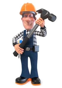 3d illustration Builder worker in overalls Stock Illustration