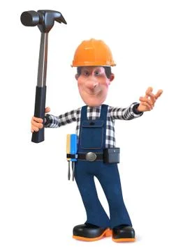 3d illustration Builder worker in overalls with hammer Stock Illustration