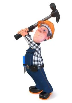 3d illustration Builder worker in overalls with hammer Stock Illustration