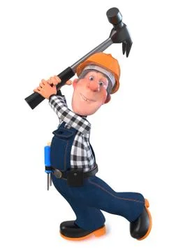 3d illustration Builder worker in overalls with hammer Stock Illustration