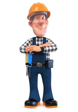 3d illustration Builder worker in overalls Stock Illustration