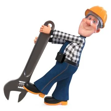 3d illustration Builder worker in overalls Stock Illustration