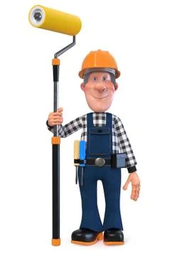 3d illustration Builder worker in overalls Stock Illustration