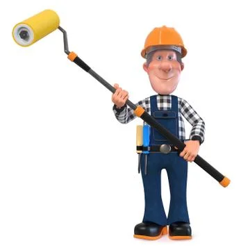 3d illustration Builder worker in overalls Stock Illustration