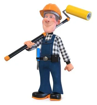 3d illustration Builder worker in overalls Stock Illustration