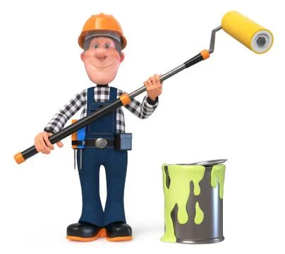 3d illustration Builder worker in overalls Stock Illustration