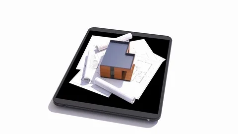 3d illustration of the building with blueprints. Stock Footage 124642192