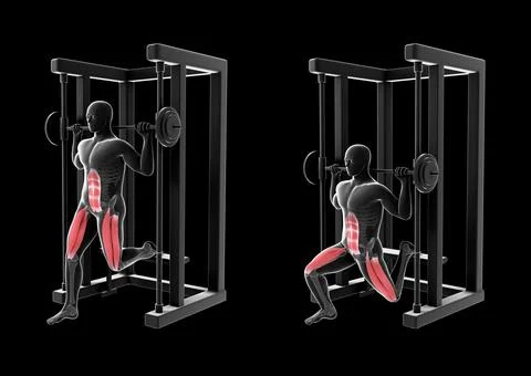 3d Illustration of Bulgarian Split Squat at the Multipower Stock Illustration