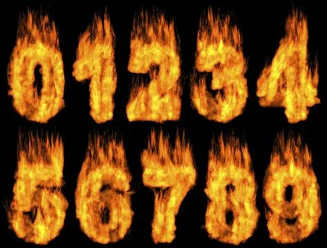 3D Illustration of burning digits isolated on black background Stock Illustration