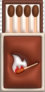 3d illustration burning match with fire, opened matchbox, burnt matchstick Stock Illustration