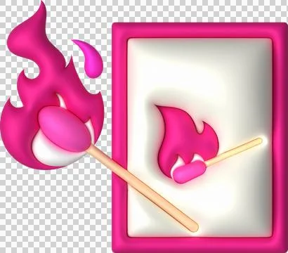 3d illustration burning match with fire, opened matchbox, burnt matchstick Stock Illustration
