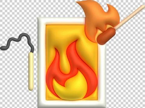 3d illustration burning match with fire, opened matchbox, burnt matchstick... Stock-Illustration