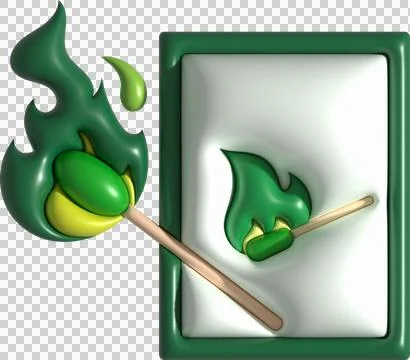 3d illustration burning match with fire, opened matchbox, burnt matchstick Stock Illustration