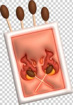 3d illustration burning match with fire, opened matchbox. Stock Illustration