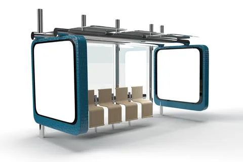 3D illustration of bus stop with advertisements for use as PSD and Mockup Stock Illustration
