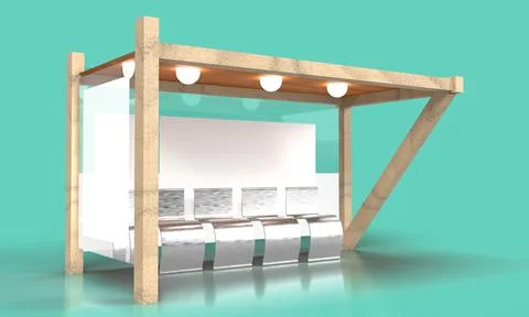 3D illustration of bus stop with advertisements for use as PSD and Mockup Stock Illustration