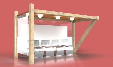 3D illustration of bus stop with advertisements for use as PSD and Mockup Stock Illustration