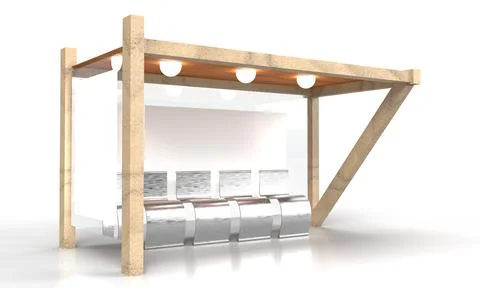 3D illustration of bus stop with advertisements for use as PSD and Mockup Stock Illustration