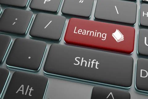 3d illustration button "learning" on keyboard Illustrazione stock