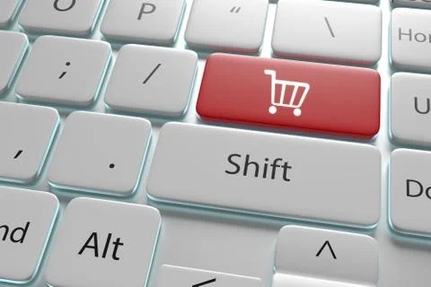 3d illustration buying a button on white keyboard Stock Illustration