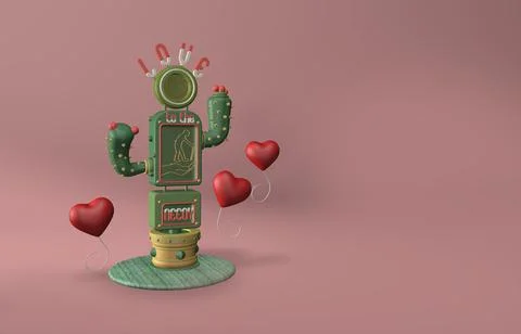 3D illustration of cactus with thorns and neon graphic of disabled person. Wi Stock Illustration