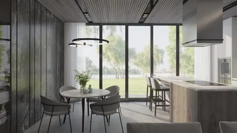 3D illustration. Camera flies through the interior of the living room in a moder Stock Footage 147267000