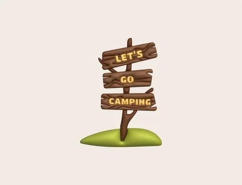 3D illustration camp wooden pointer for camping and outdoor travel expedition Illustrazione stock