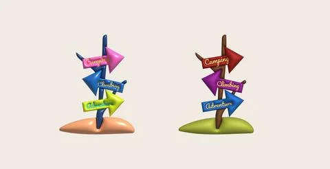 3D illustration camp wooden pointer for camping and outdoor travel expedition 库存插图
