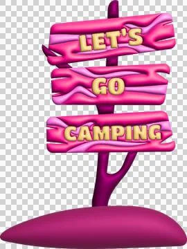 3D illustration camp wooden pointer for camping and outdoor travel expedition 库存插图