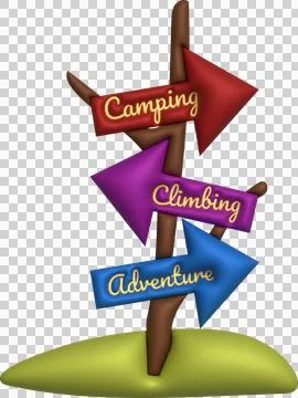 3D illustration camp wooden pointer for camping and outdoor travel expedition 库存插图