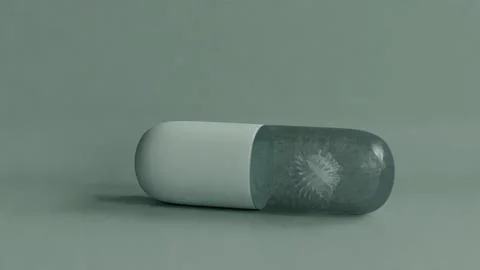 3D illustration capsule pill encasing a virus-like structure, medical treatment Stock Illustration