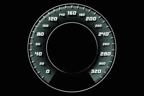 3D illustration of the  car panel, digital bright speedometer, odometer and o Stock Illustration
