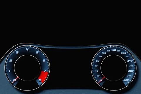 3D illustration of the  car panel, digital bright speedometer, odometer and o Stock Illustration