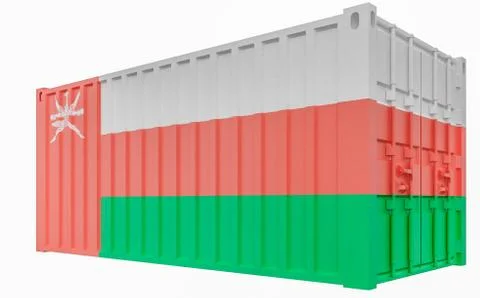 3D Illustration of Cargo Container with Oman Flag Stock Illustration