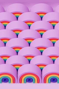 3d illustration, cartoon rainbow pattern in the form of an arc. Children's ro Stock Illustration