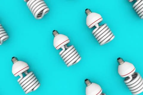 3D Illustration CFL Compact fluorescent lamp pattern on light blue surface. Иллюстрация