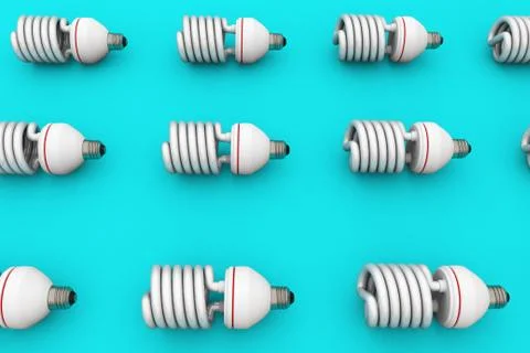 3D Illustration CFL Compact fluorescent lamp pattern on light blue surface. Stock Illustration