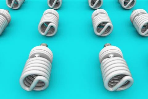 3D Illustration CFL Compact fluorescent lamp pattern on light blue surface. Stock Illustration